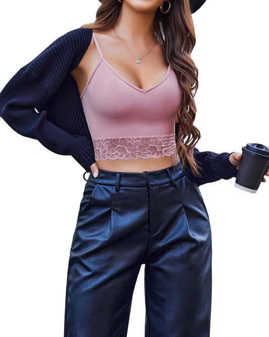 Avidlove Women's Lace Ribbed Bralette Camisole – Pink
