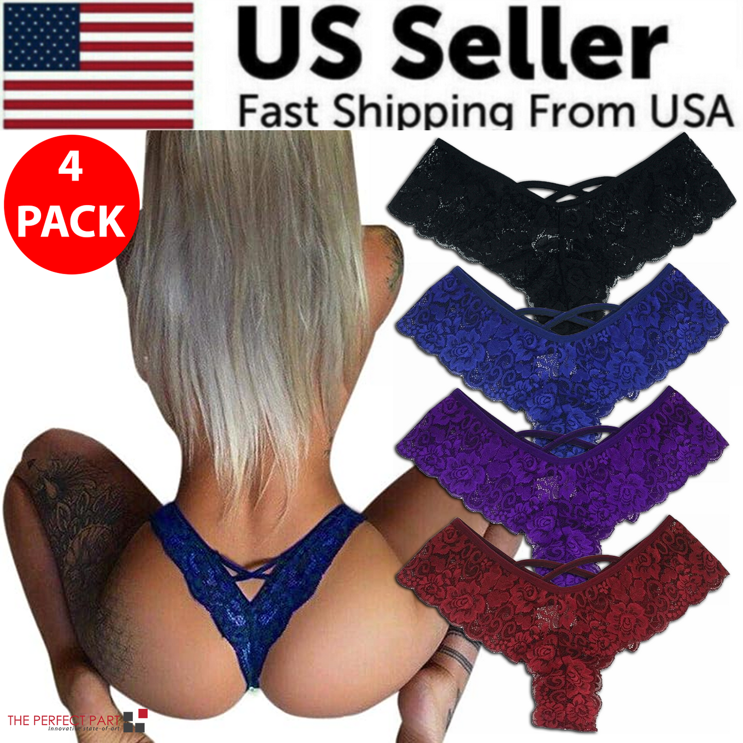 Women's Lace G-String Thong Panties 4-Pack