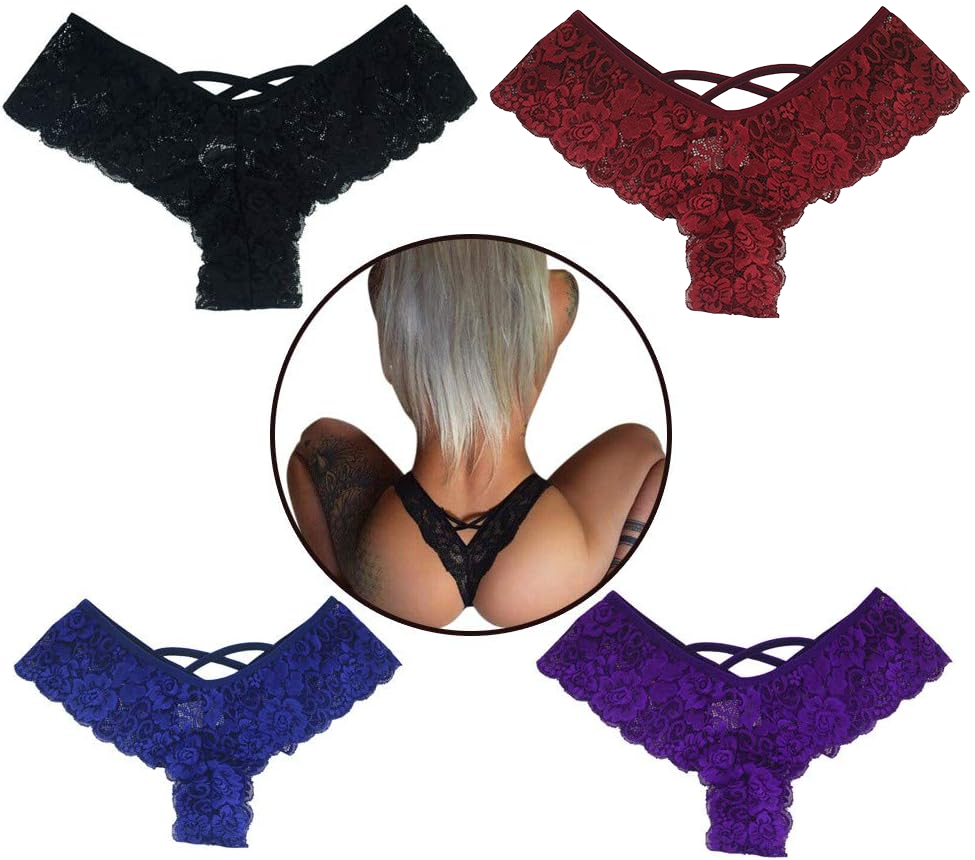 Women's Lace G-String Thong Panties 4-Pack